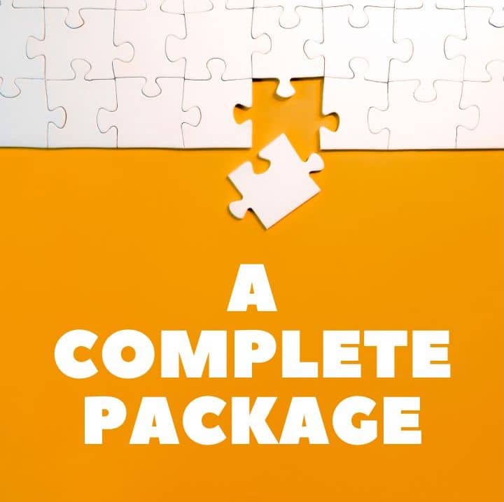 A COMPLETE PACKAGE ORANGE AND WHITE PUZZLE PIECES